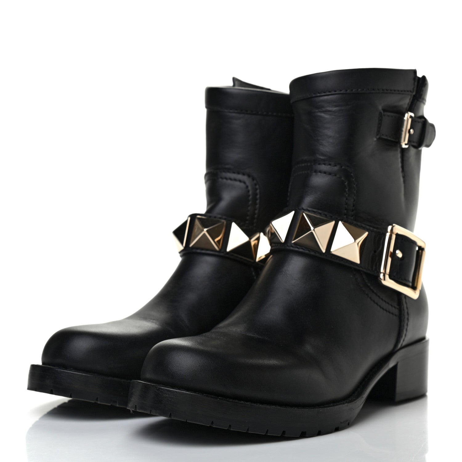 Valentino Garavani Calfskin Lock Studded 30mm Biker Boots 35.5 Black 3 of 7