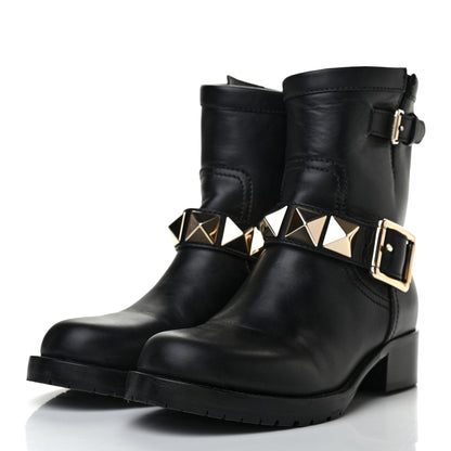 Valentino Garavani Calfskin Lock Studded 30mm Biker Boots 35.5 Black 3 of 7