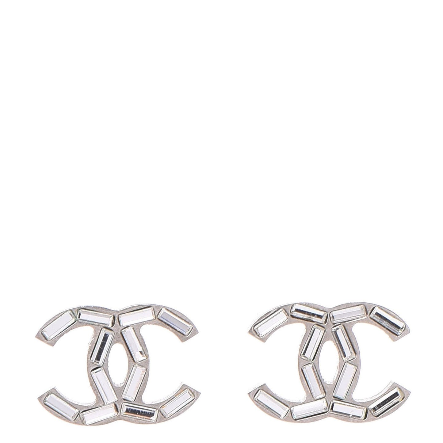 Baguette Crystal CC Earrings Silver