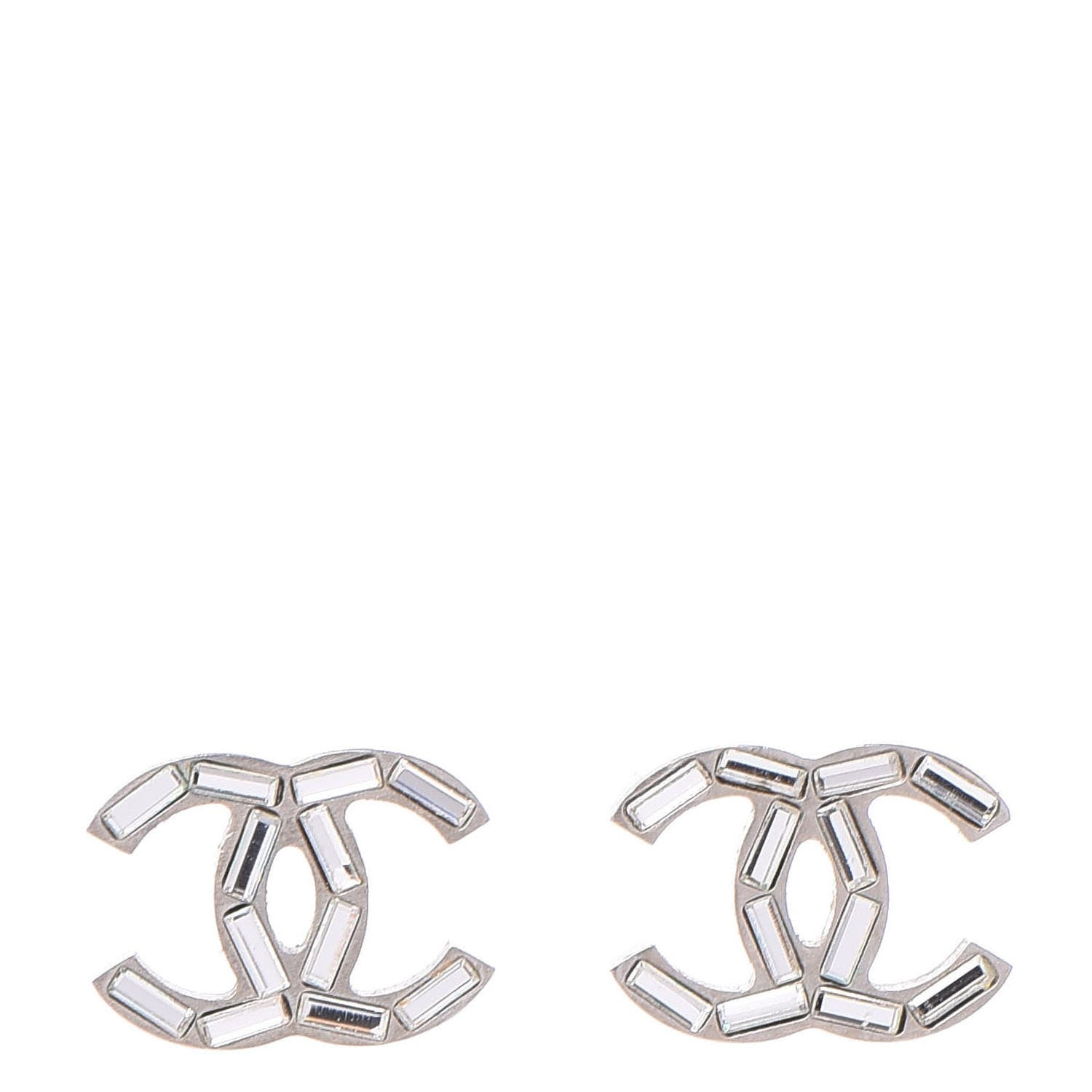 Chanel Baguette Crystal CC Earrings Silver 1 of 5