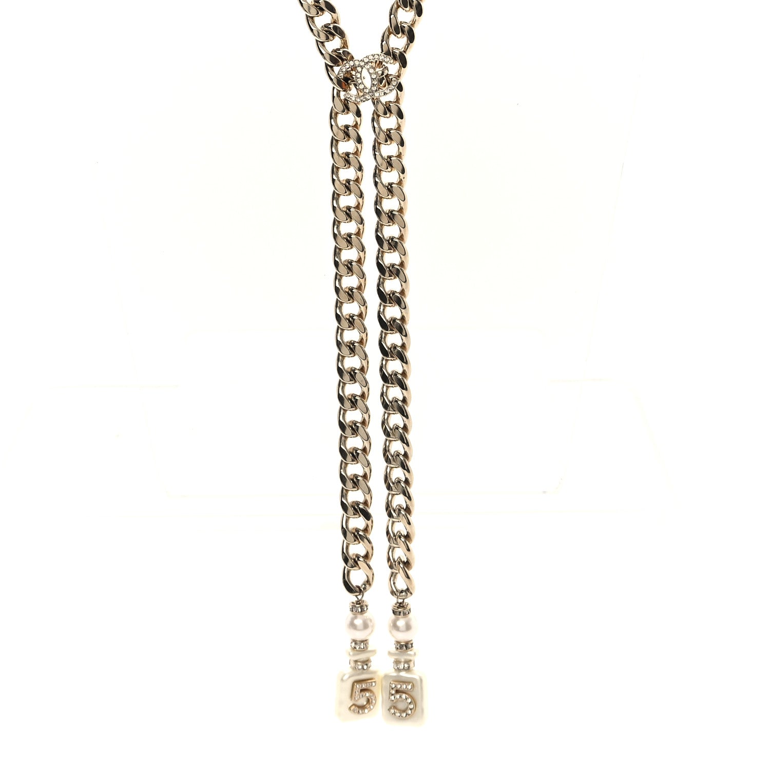 Chanel Pearl Resin Crystal CC No 5 Perfume Bottle Chain Gold 1 of 5