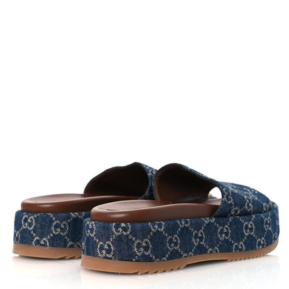 Gucci New Denim GG Monogram Angelina Platform 55mm Slide Sandals 40 Blue Tea 5 of 13
