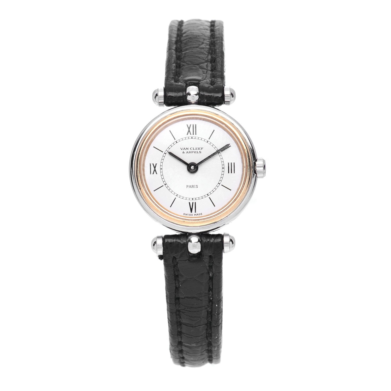 Van Cleef & Arpels Stainless Steel 18K Yellow Gold Calfskin 21mm La Collection Quartz Watch 1 of 6
