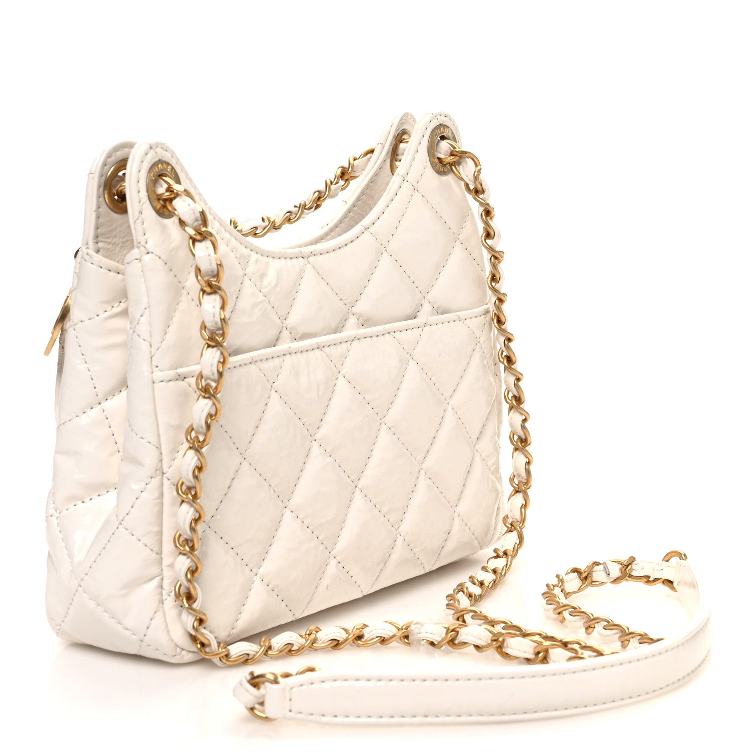 Chanel Shiny Crumpled Calfskin Quilted Small Wavy CC Hobo White 3 of 11