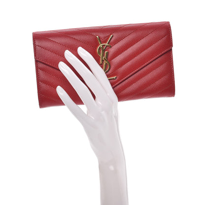 Saint Laurent Grain De Poudre Matelasse Chevron Monogram Flap Wallet Red 2 of 13
