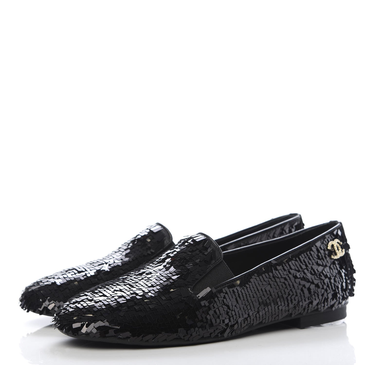 Chanel Sequin CC Loafers 37 Black 3 of 8