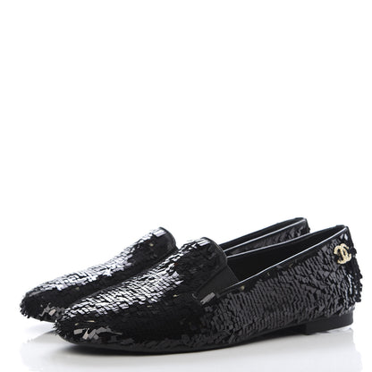 Chanel Sequin CC Loafers 37 Black 3 of 8
