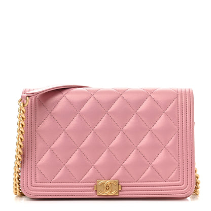 Chanel Metallic Lambskin Quilted Boy Wallet On Chain WOC Pink 1 of 13