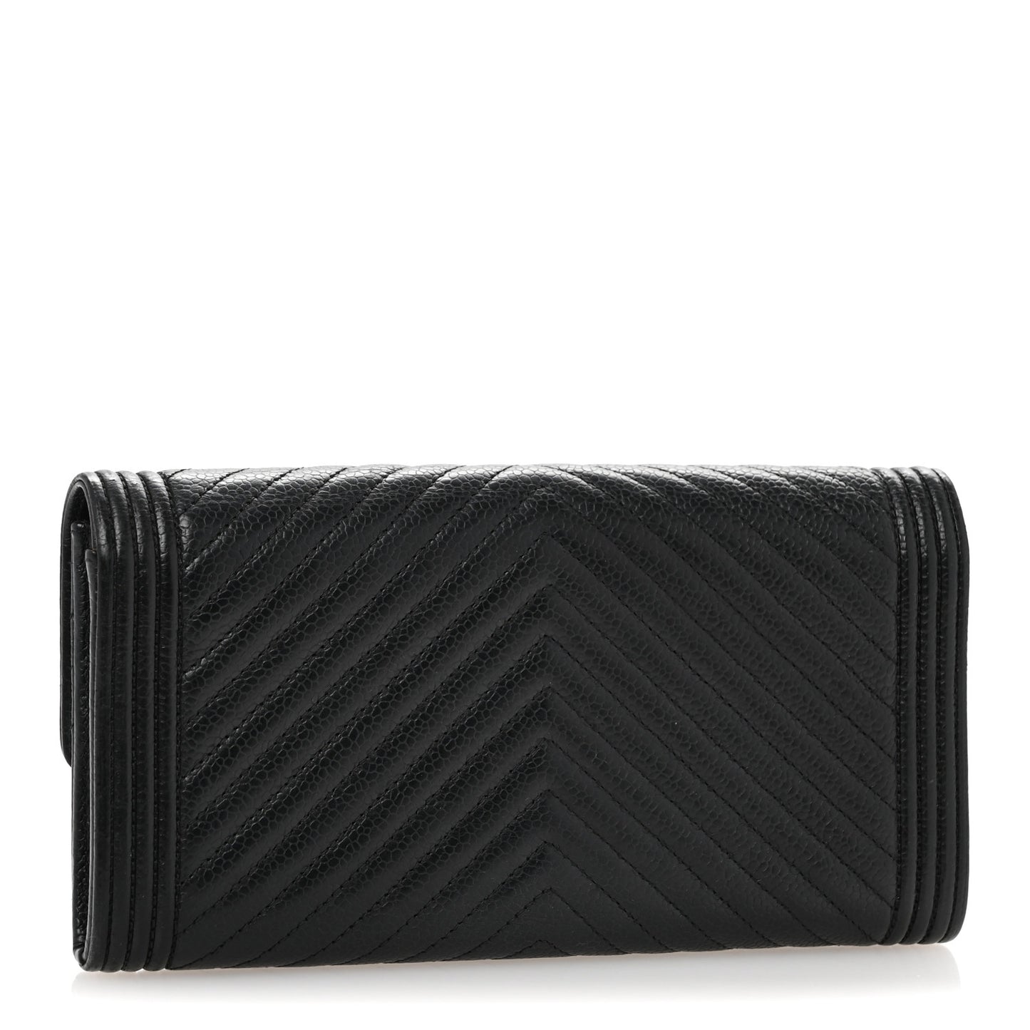 Caviar Chevron Quilted Boy Flap Wallet Black