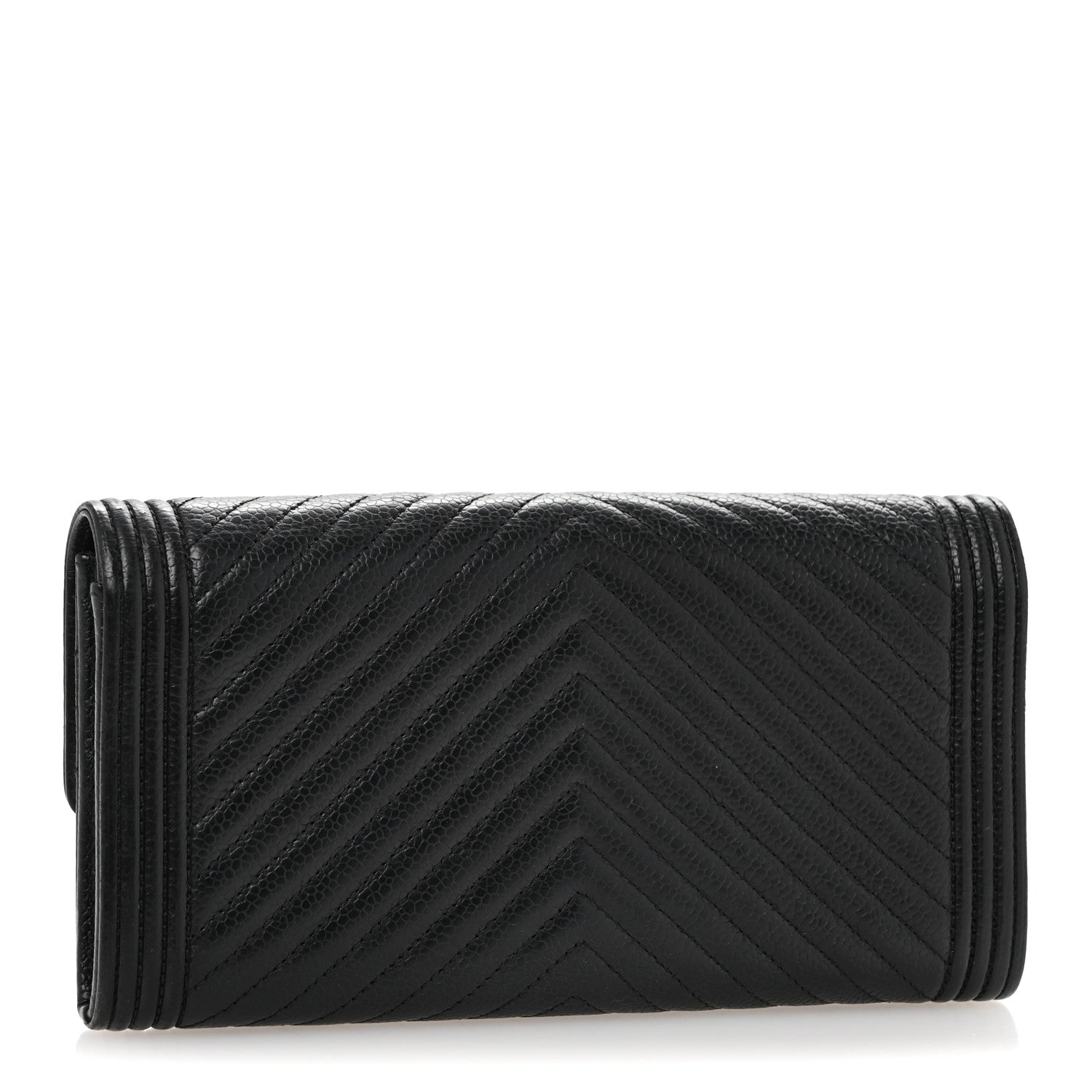 Chanel Caviar Chevron Quilted Boy Flap Wallet Black 3 of 10