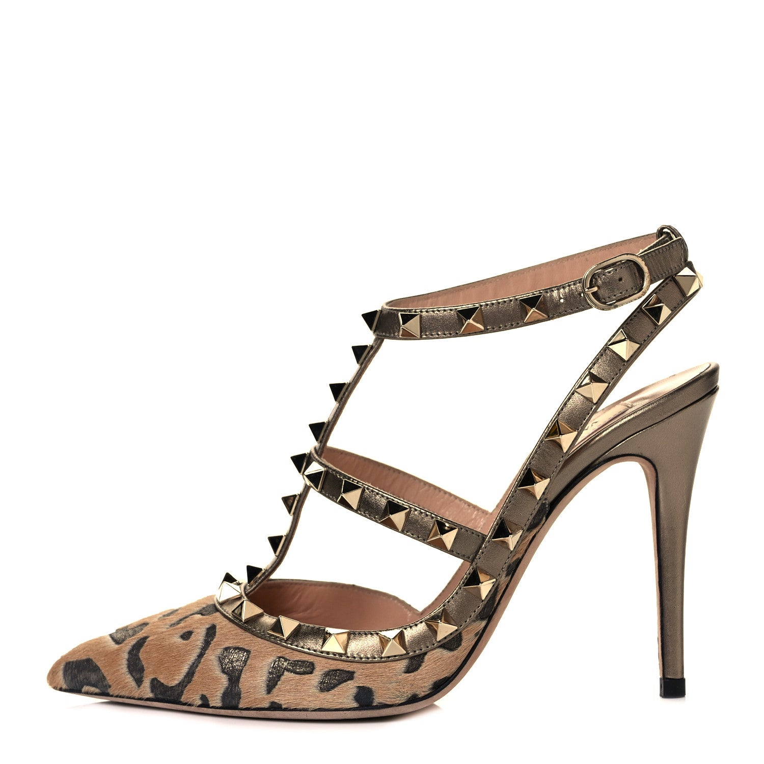 Valentino Garavani Calf Hair Leopard Print Rockstud Ankle Strap 100mm Pumps 36 Fucile Al Campion 1 of 10