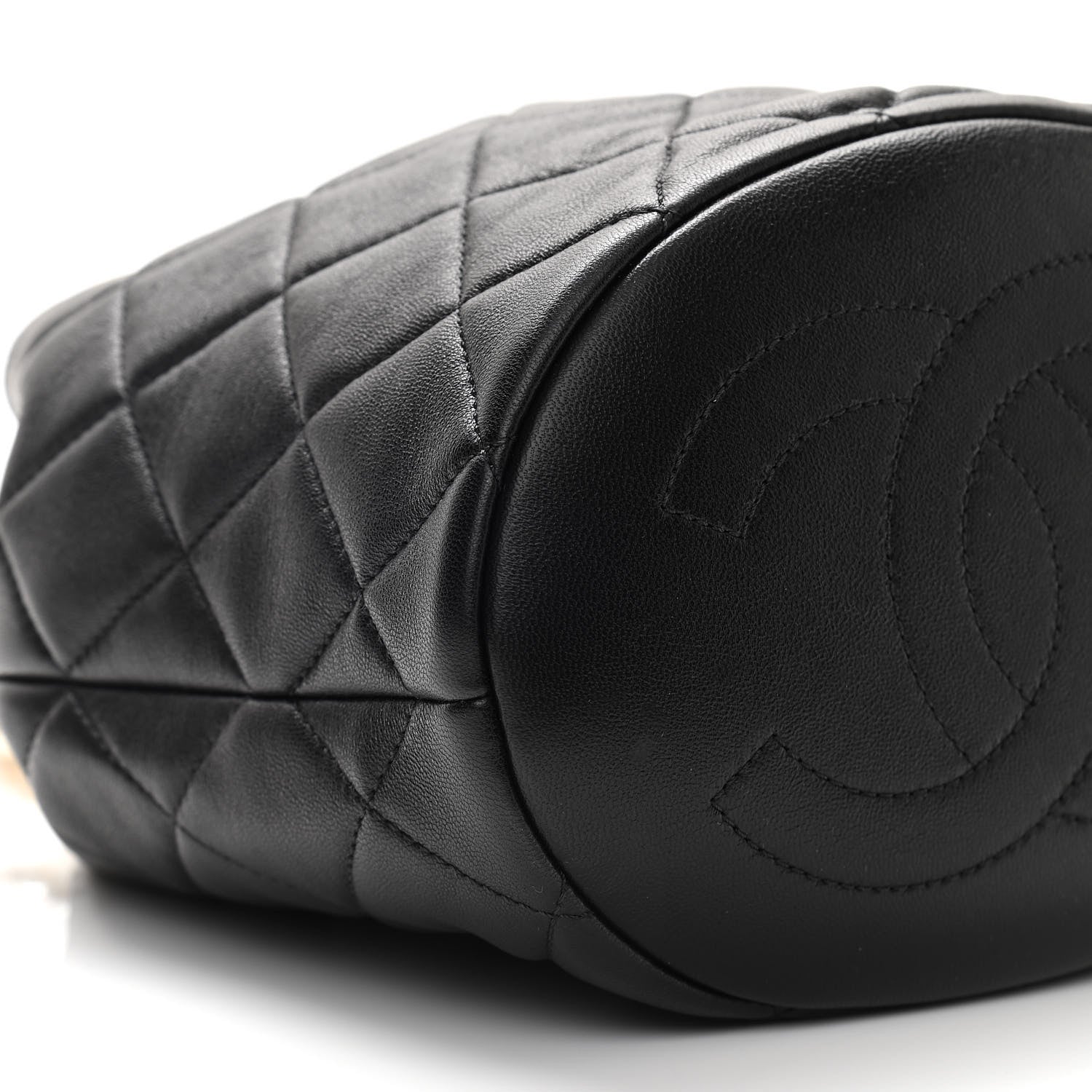 Chanel Lambskin Quilted Pearl Crown Drawstring Bag Black 9 of 11