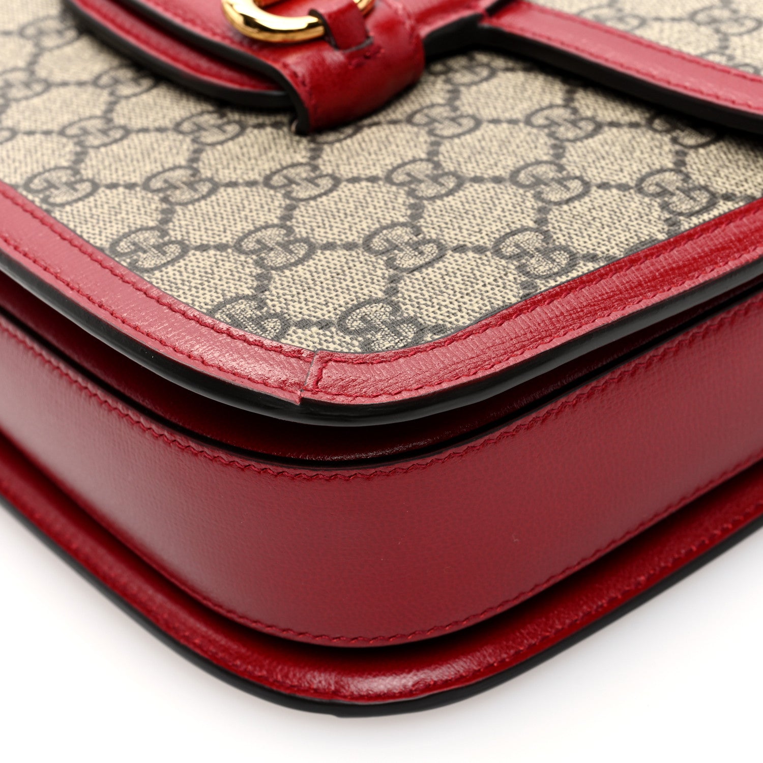 Gucci GG Supreme Monogram Azalea Calfskin Horsebit 1955 Shoulder Bag Beige Ebony New Cherry Red 10 of 10