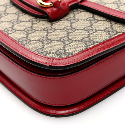 Gucci GG Supreme Monogram Azalea Calfskin Horsebit 1955 Shoulder Bag Beige Ebony New Cherry Red 10 of 10