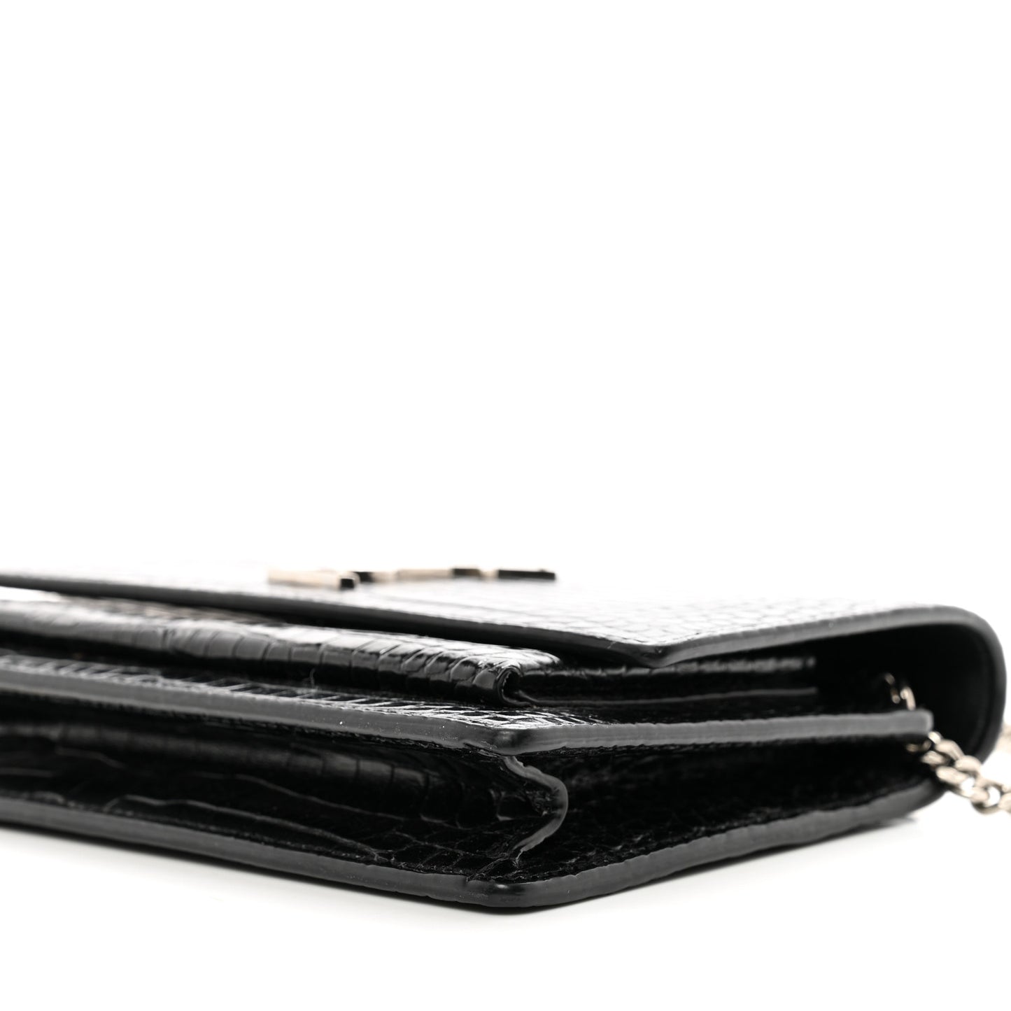 Calfskin Crocodile Embossed Monogram Sunset Top Handle Chain Wallet Black