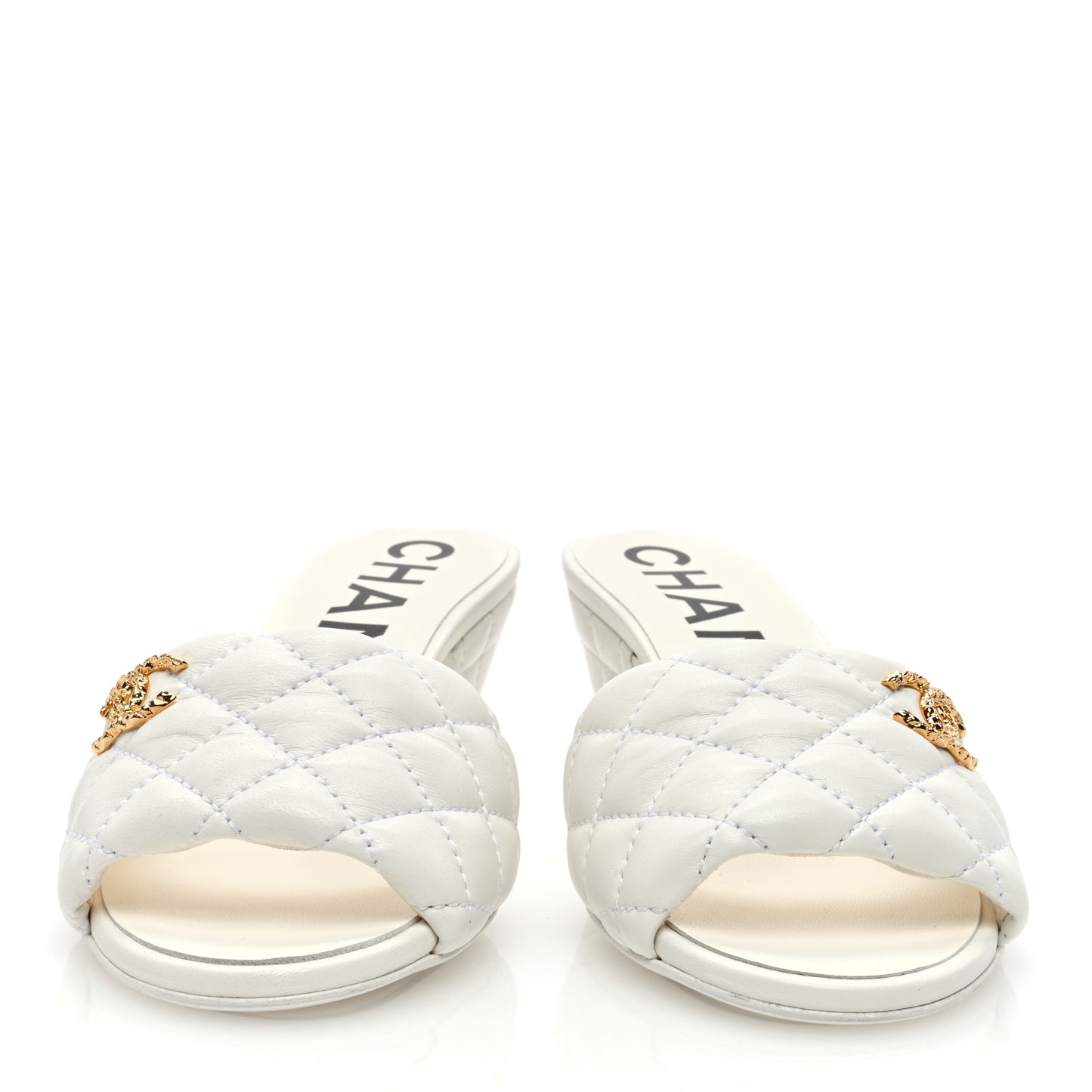 Lambskin Quilted Textured CC Mules 36 White