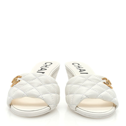 Chanel Lambskin Quilted Textured CC Mules 36 White 3 of 8