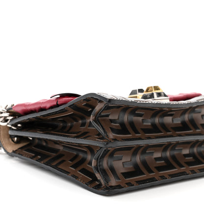 Fendi Vitello Shiny Nappa Bi-Color FF 1974 Lace Up Bow Embossed Small Kan I Shoulder Bag Maya Black Fragola 9 of 11