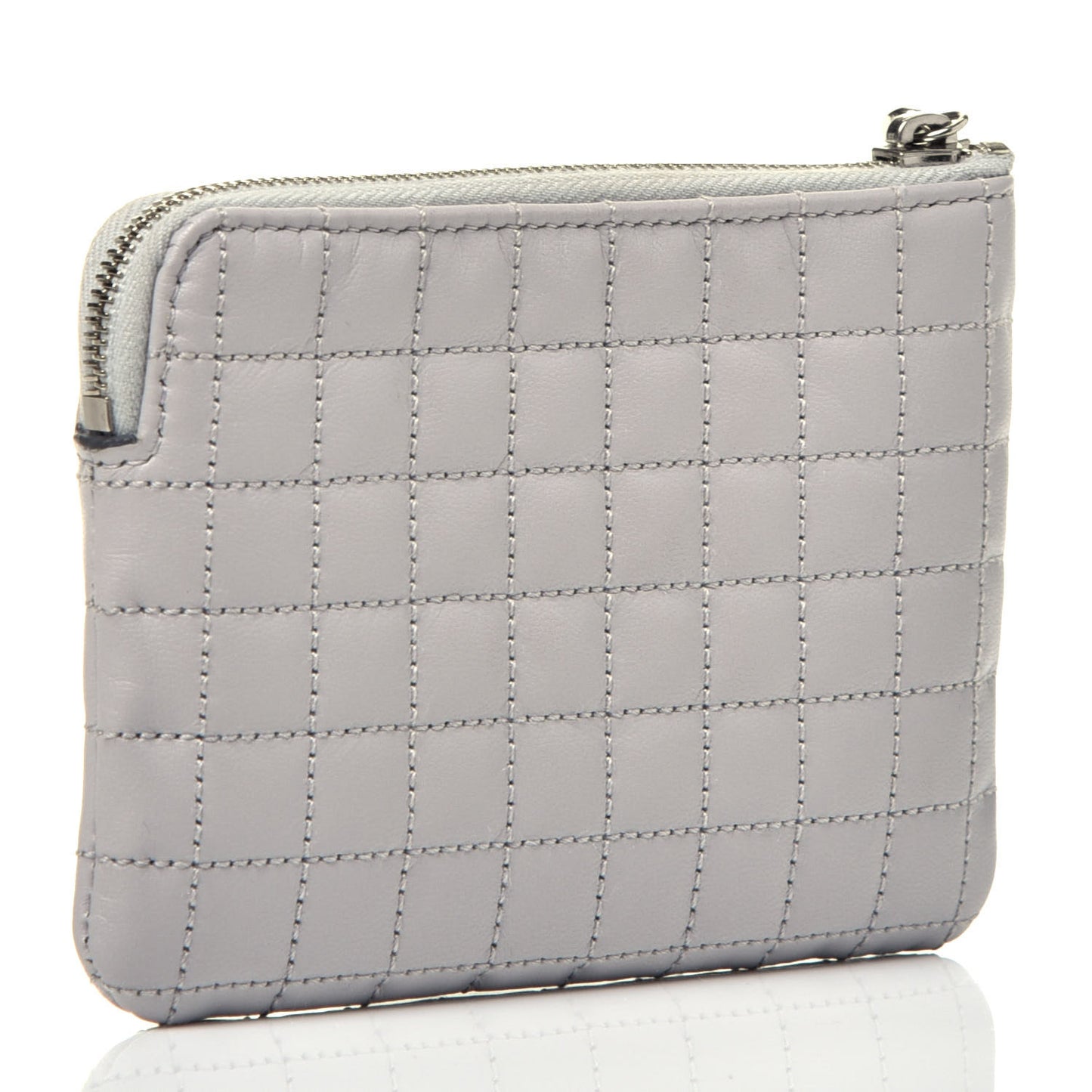 Calfskin Quilted C Charm Coin Card Pouch Grey