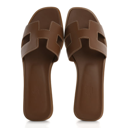 Hermes Box Calfskin Oran Sandals 37 Gold 2 of 9