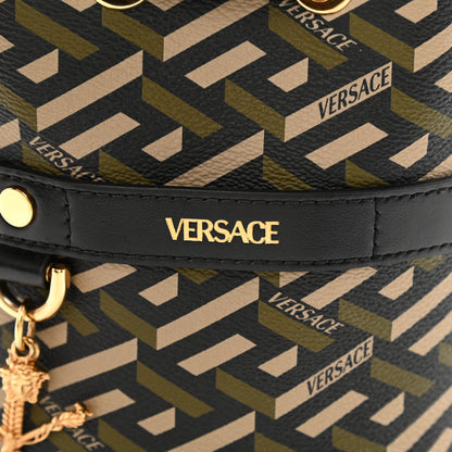 Versace Coated Canvas La Greca Mini Bucket Bag Black Green Beige 6 of 9