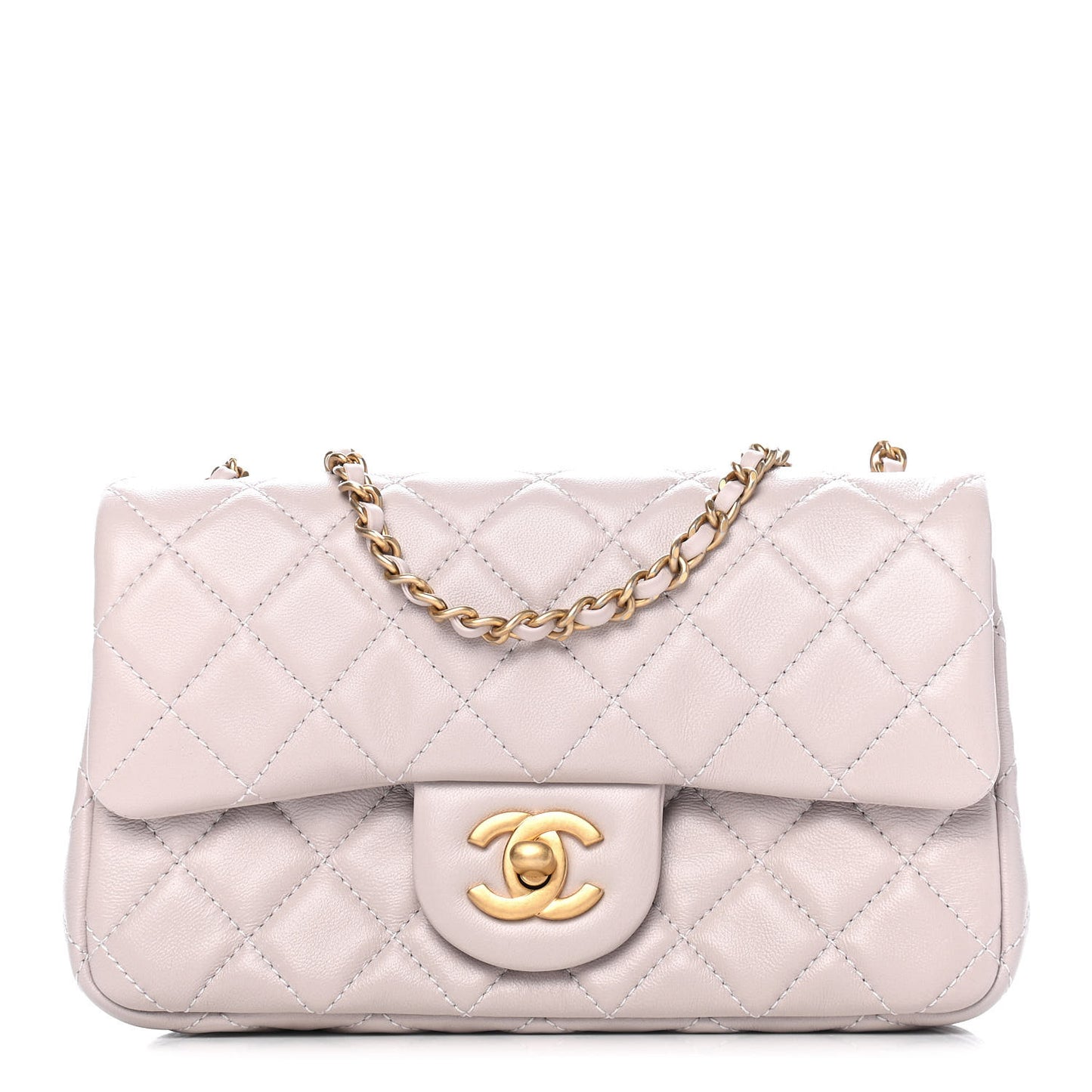 Lambskin Quilted Mini Rectangular Pearl Crush Flap Light Purple