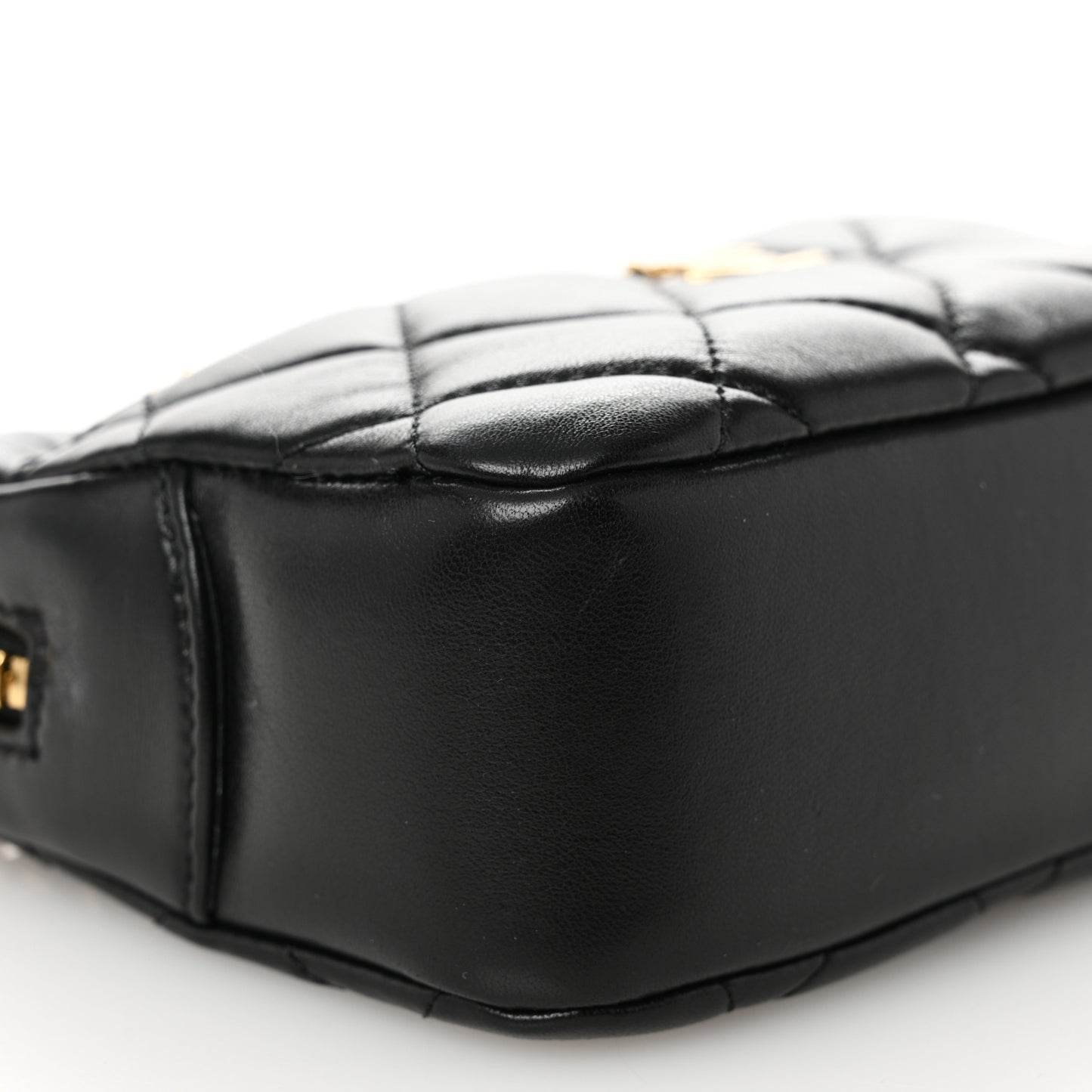 Shiny Lambskin Quilted Mini Camera Case Black