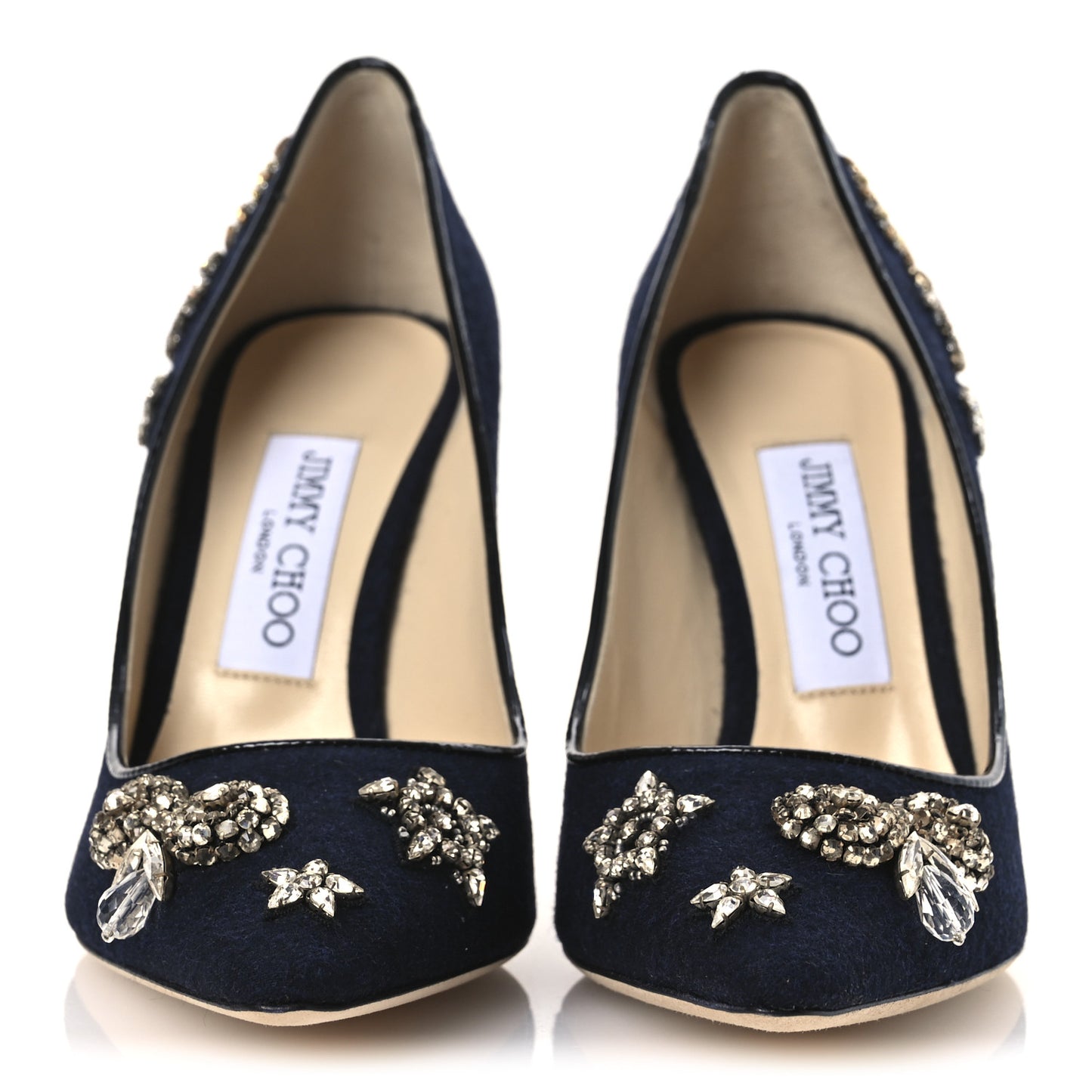 Crystal Embellished Romy 100 Flannel Pumps 37 Navy
