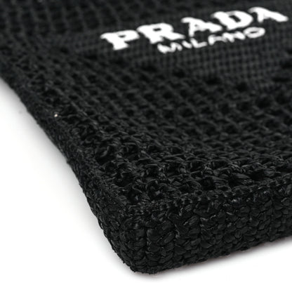 Prada Yarn Raffia Effect Crochet Logo Embroidered Tote Bag Black 7 of 8
