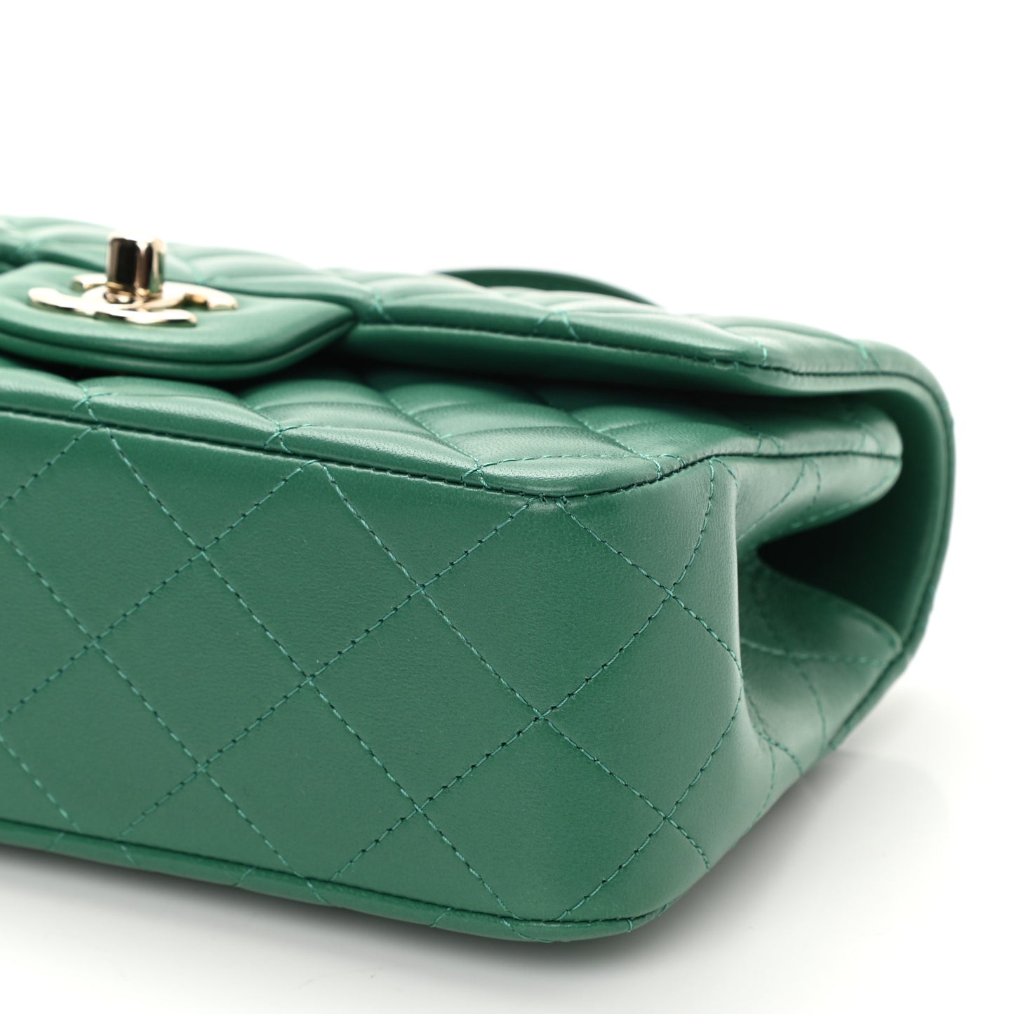 Lambskin Quilted Mini Top Handle Rectangular Flap Green