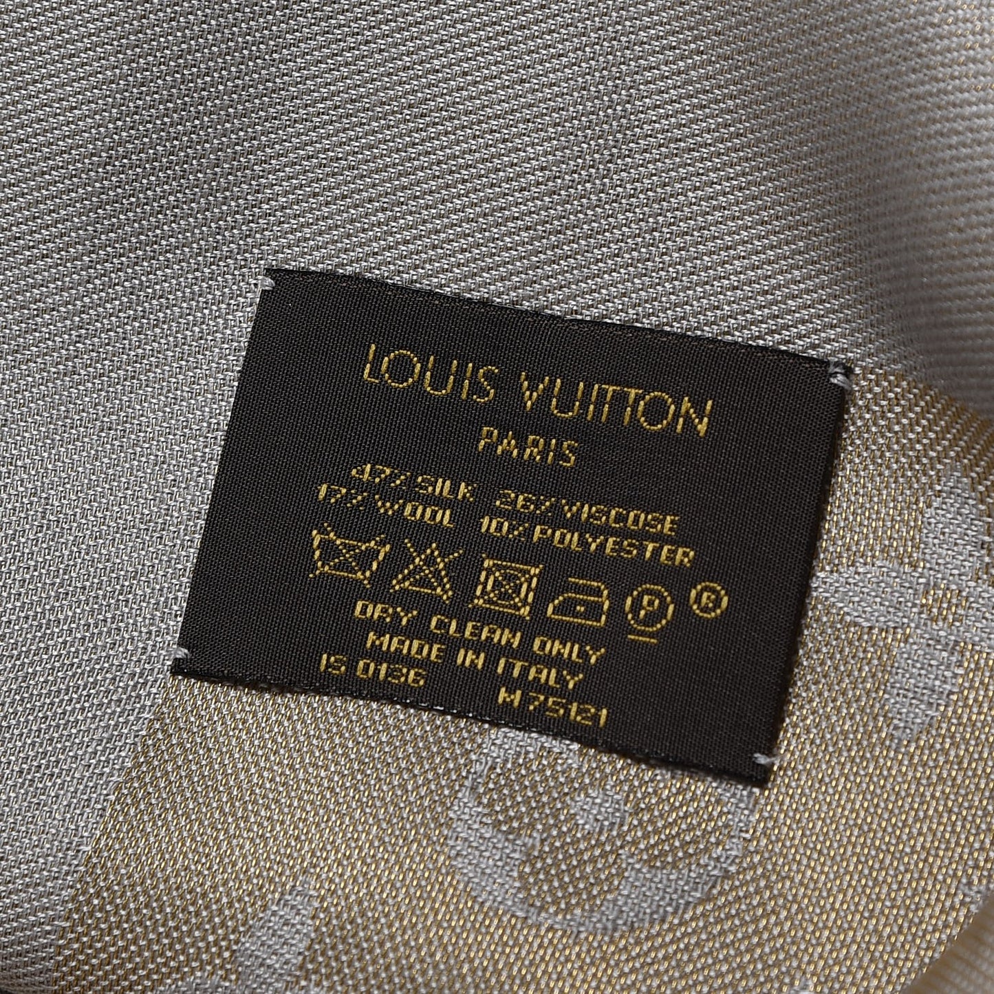 Silk Wool Monogram Shine Shawl Charcoal Greige