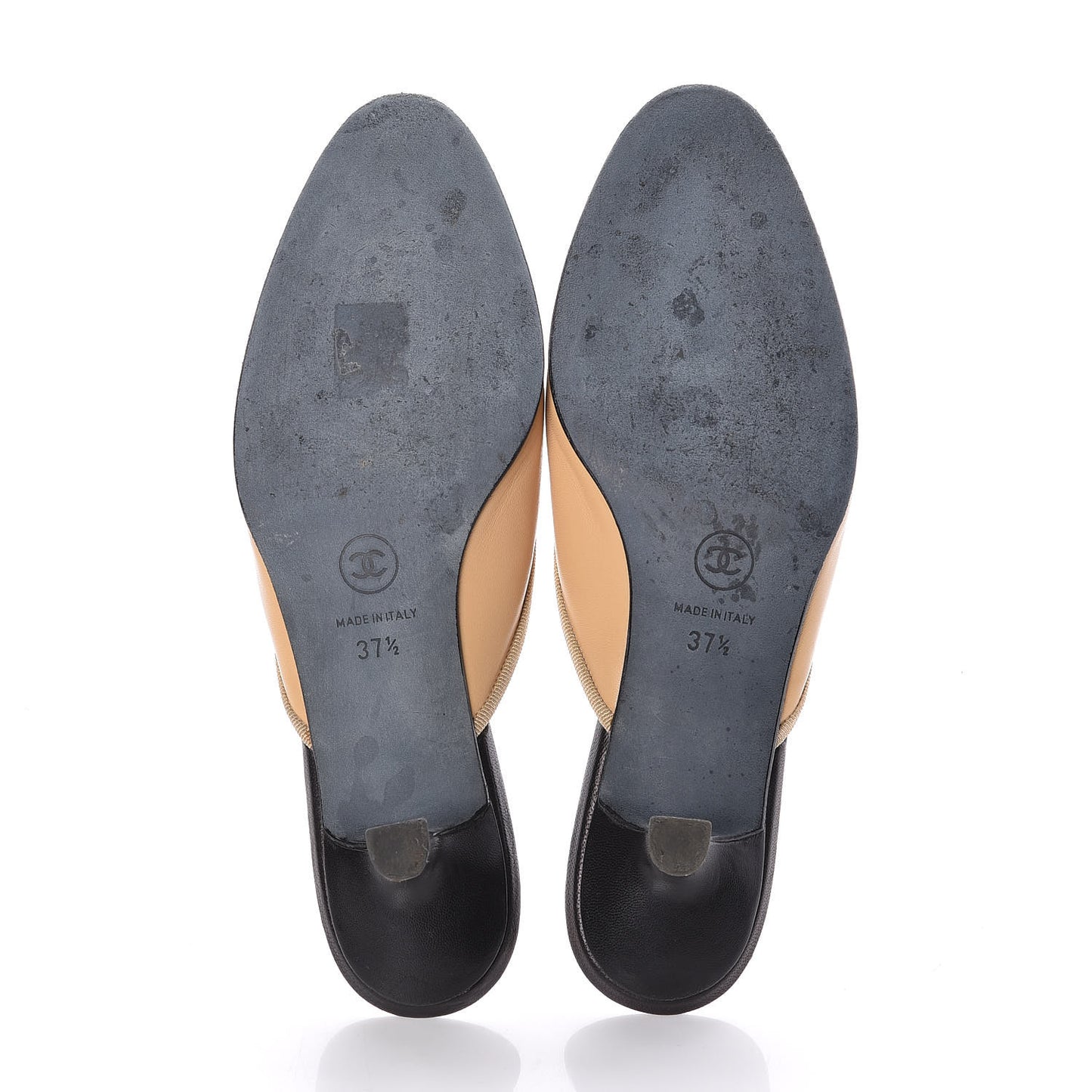 Lambskin Cap Toe CC Mules 37.5 Beige Black
