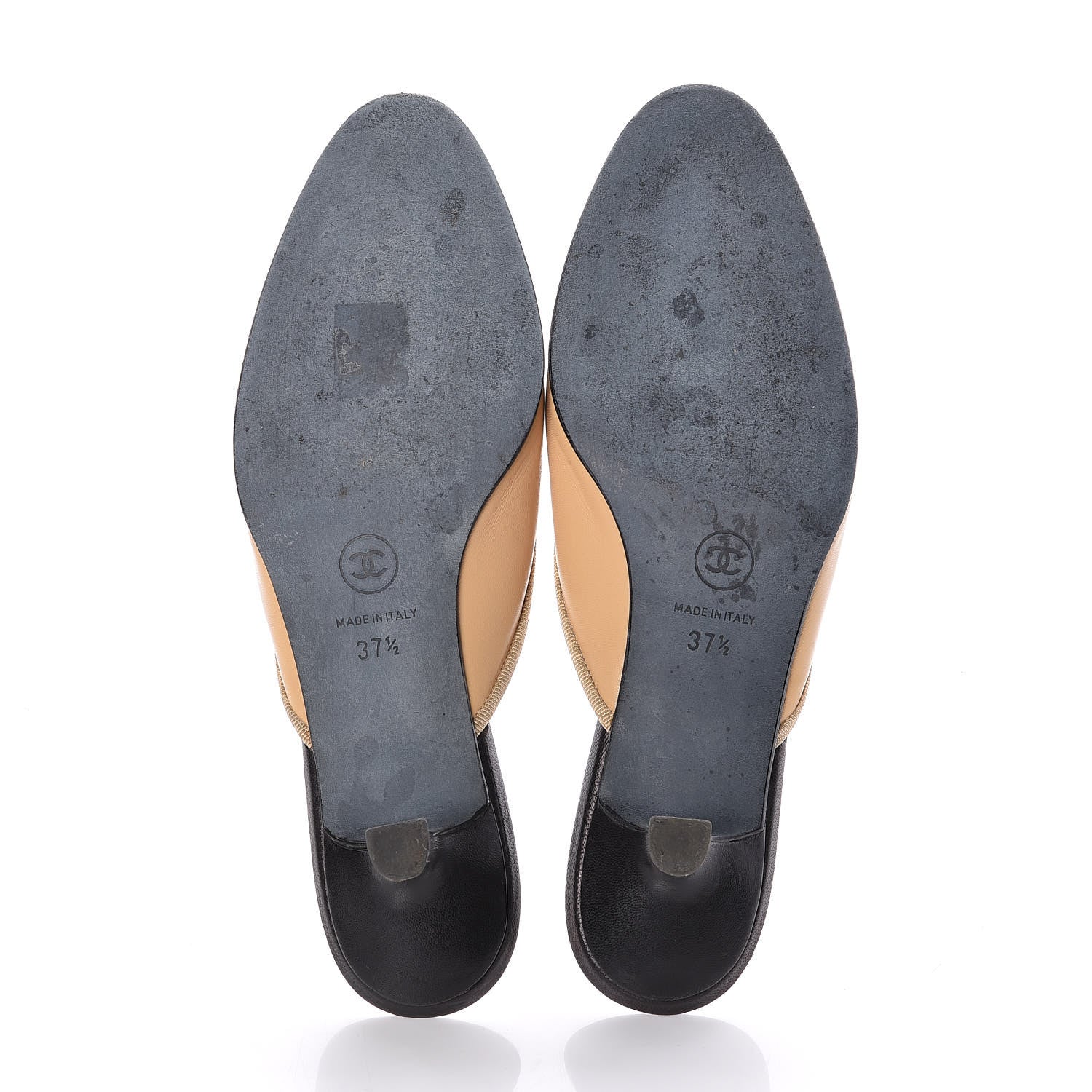 Chanel Lambskin Cap Toe CC Mules 37.5 Beige Black 7 of 10