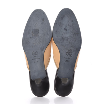 Chanel Lambskin Cap Toe CC Mules 37.5 Beige Black 7 of 10