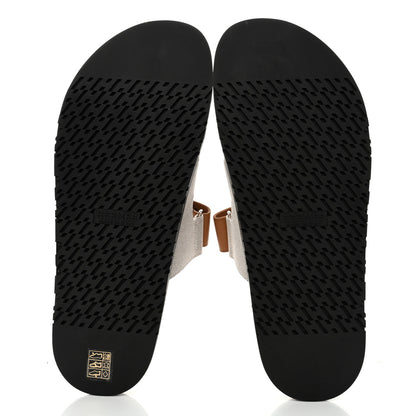 Hermes Toile De Coton Veau Lisse Mens Chypre Sandals 44 Prunoir Naturel 5 of 9