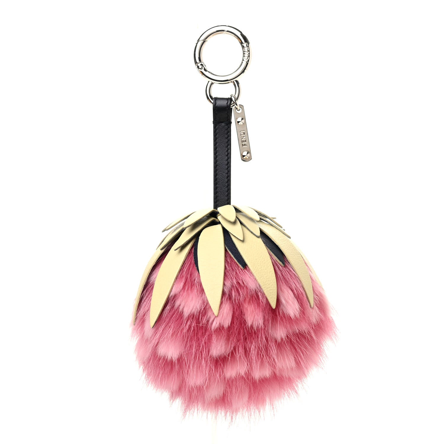 Fendi Fox Rabbit Fur Nappa Pineapple Bag Charm Rosa Scuro Banana Multicolor 1 of 3