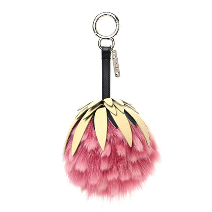Fendi Fox Rabbit Fur Nappa Pineapple Bag Charm Rosa Scuro Banana Multicolor 1 of 3
