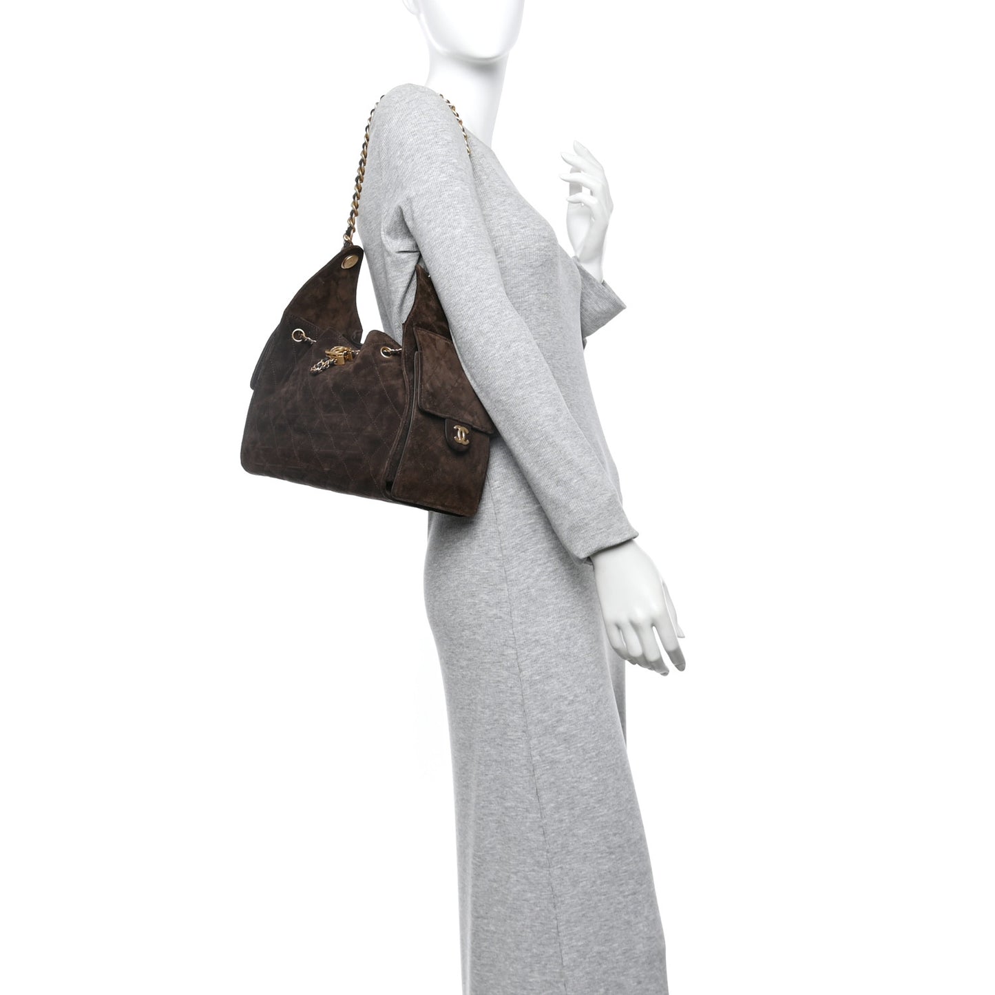 Suede Quilted Small Chanel 25 Handbag Dark Brown