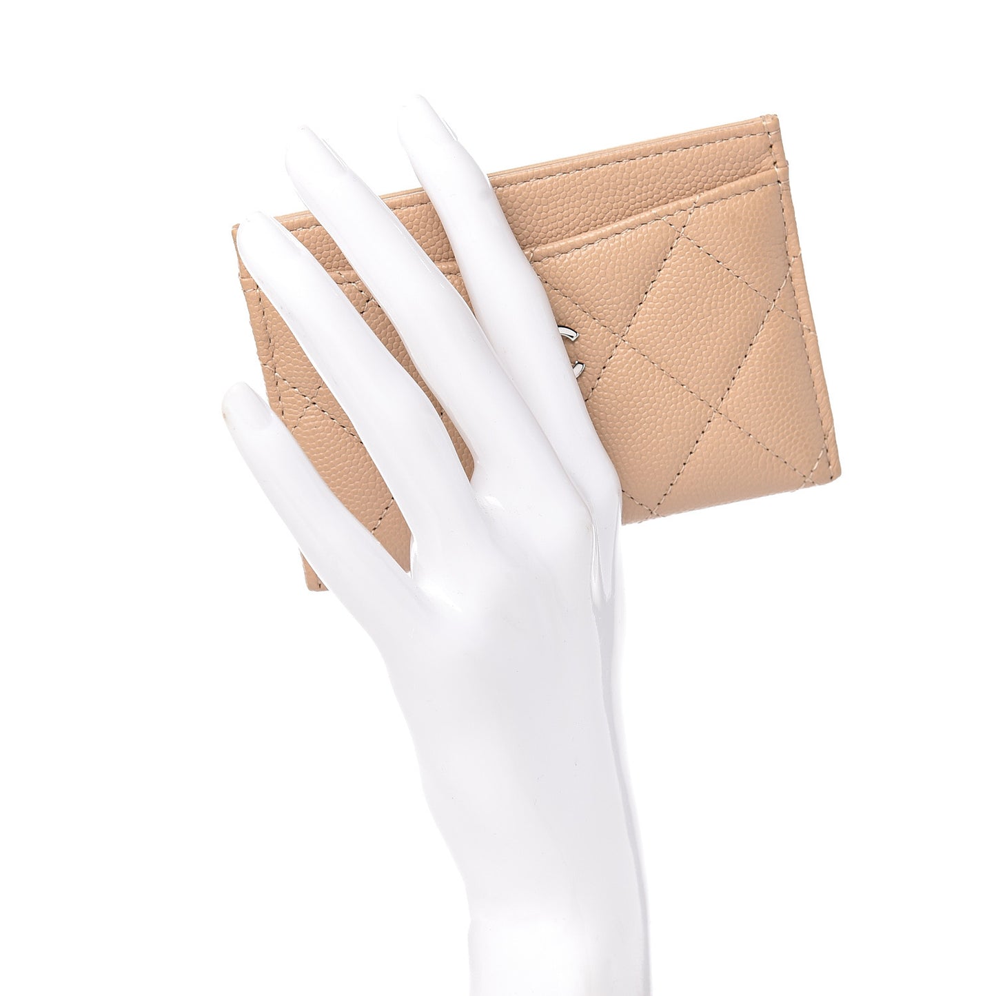 Caviar Quilted Card Holder Beige