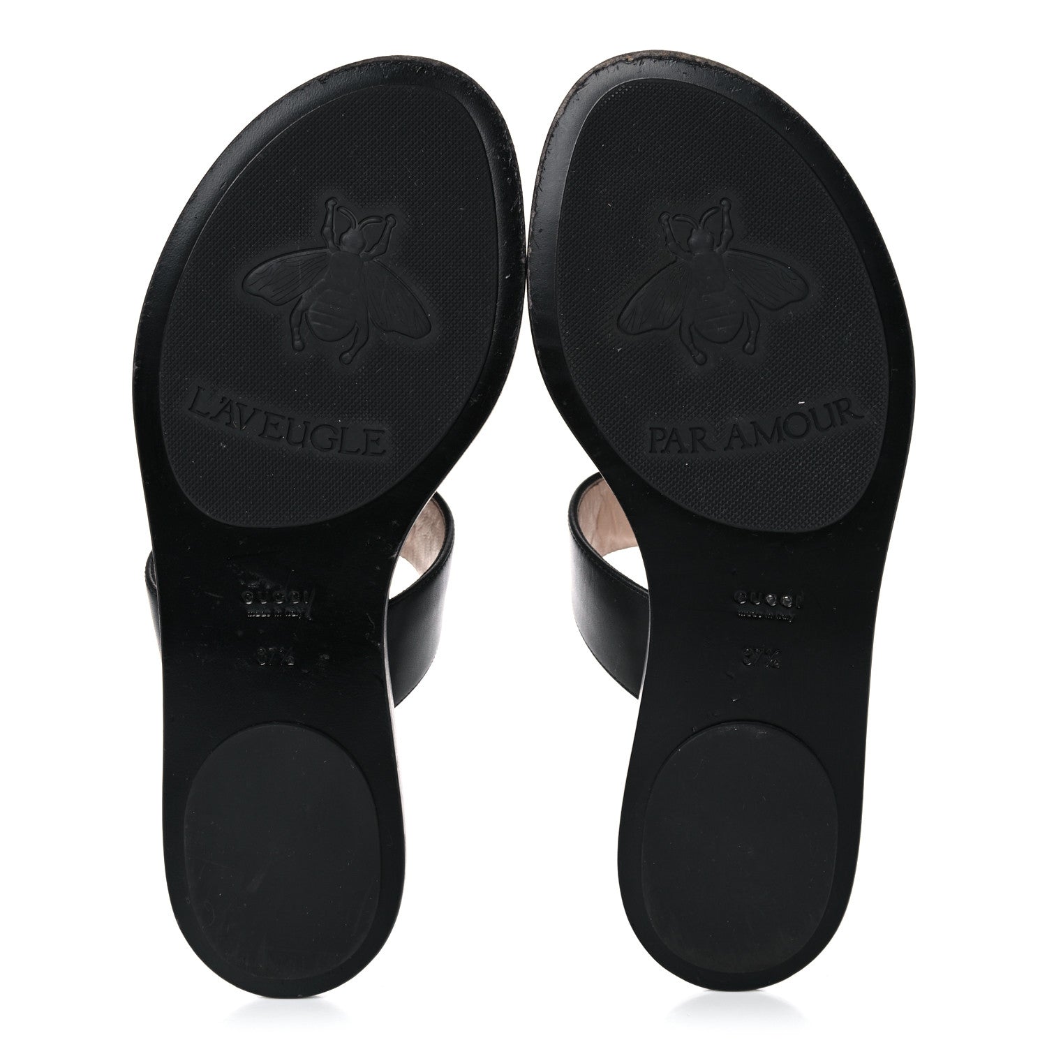 Gucci Calfskin GG Marmont Thong Sandals 37.5 Black 5 of 14