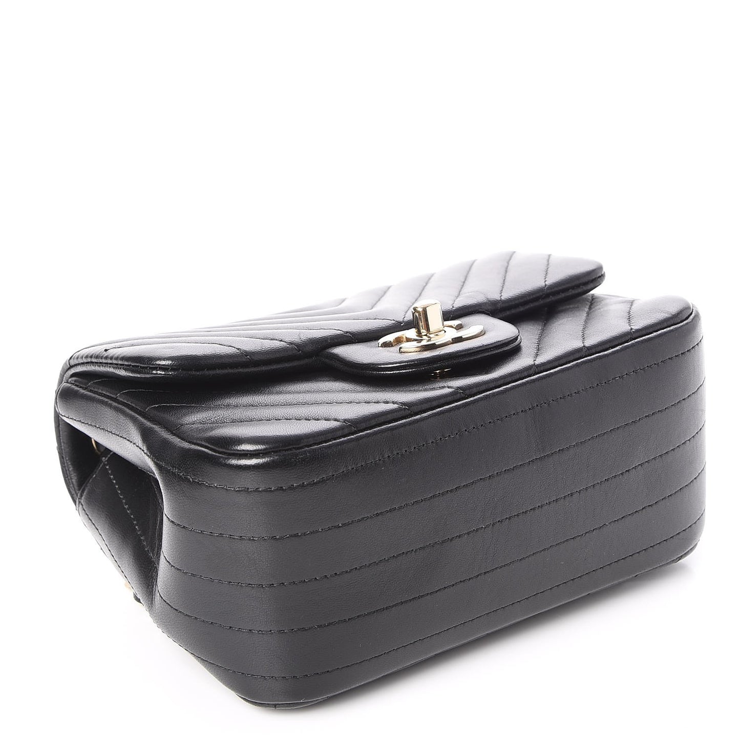 Lambskin Chevron Quilted Mini Square Flap Black