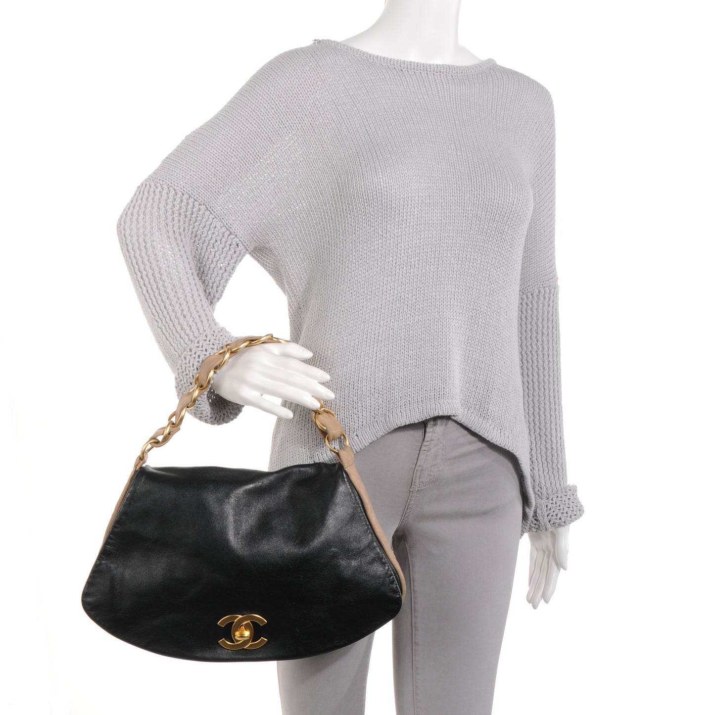 Lambskin Olsen Flap Bag Black Beige