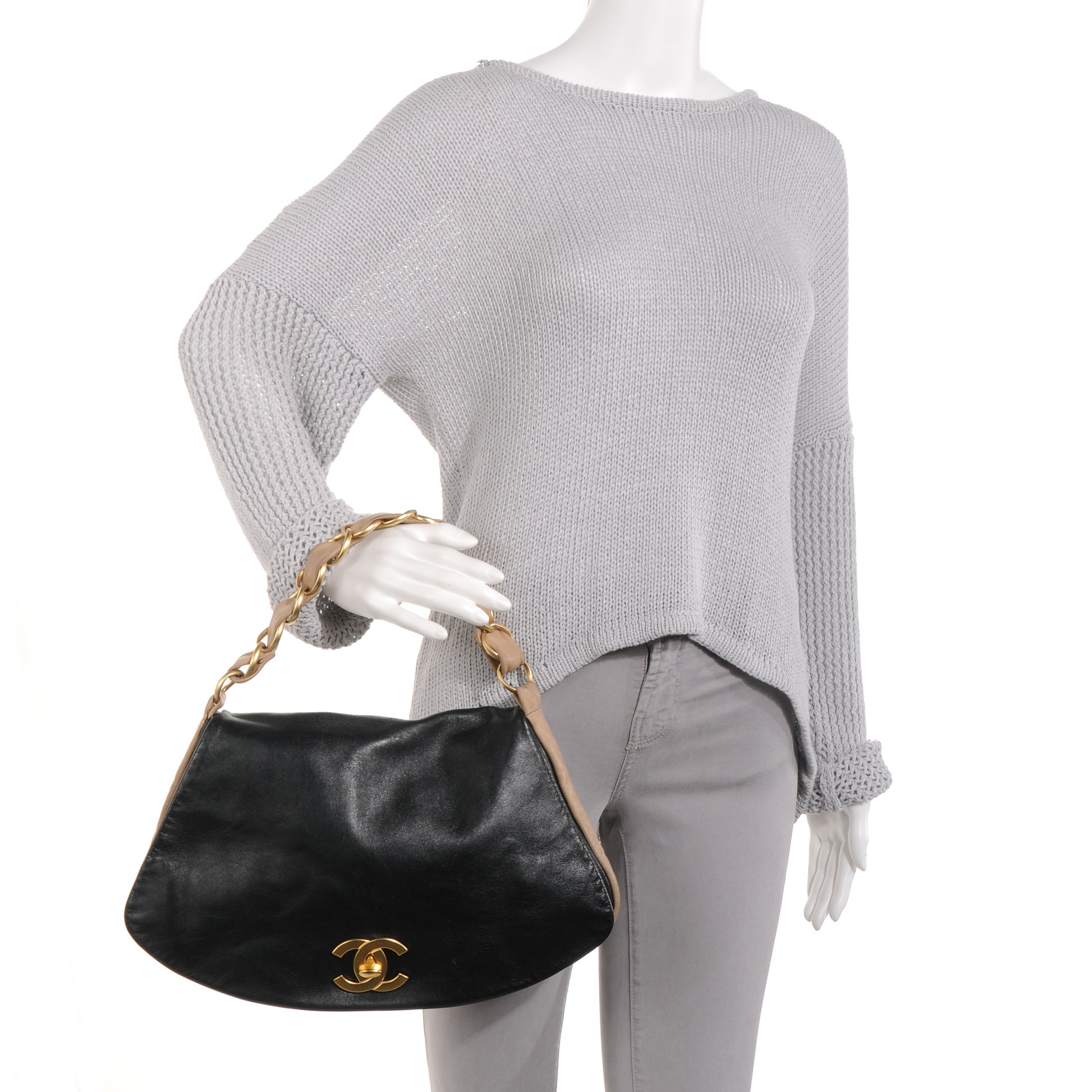 Chanel Lambskin Olsen Flap Bag Black Beige 2 of 8