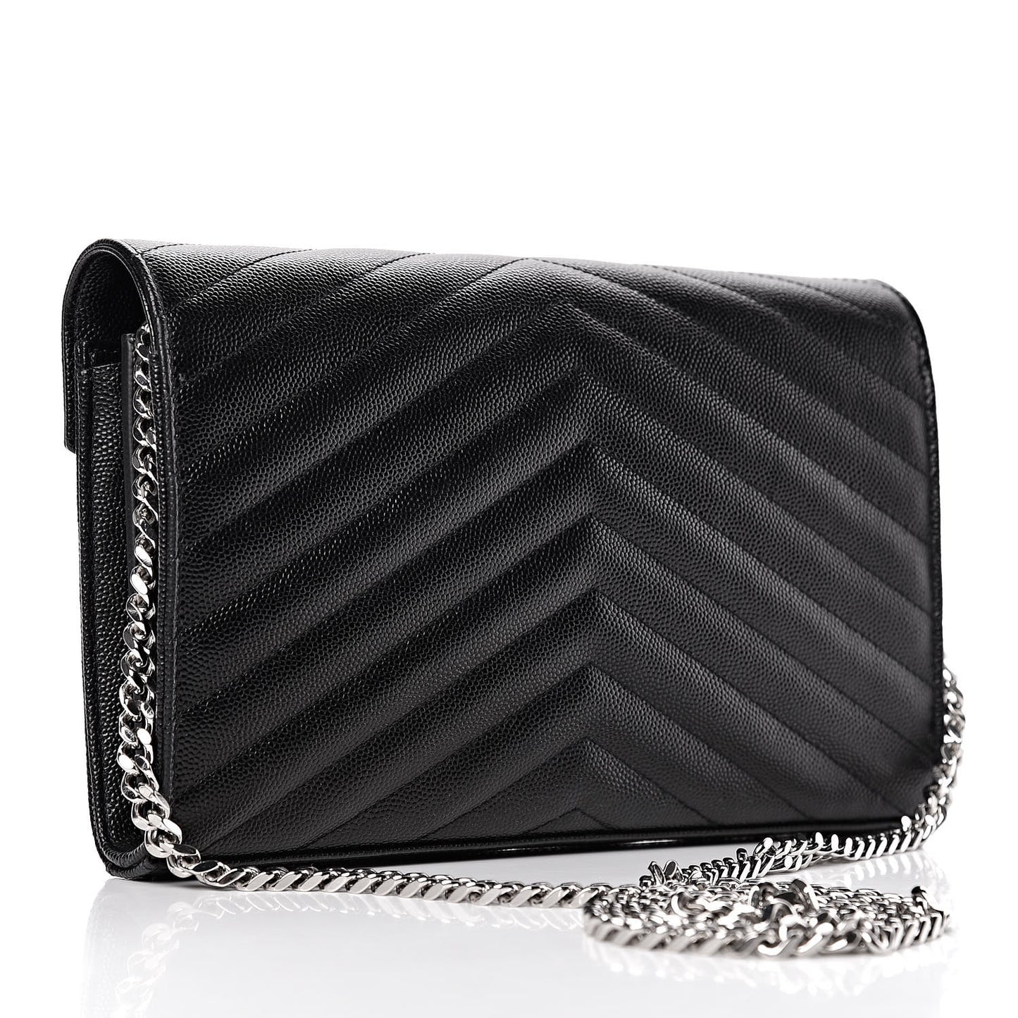 Grain De Poudre Matelasse Chevron Monogram Chain Wallet Black
