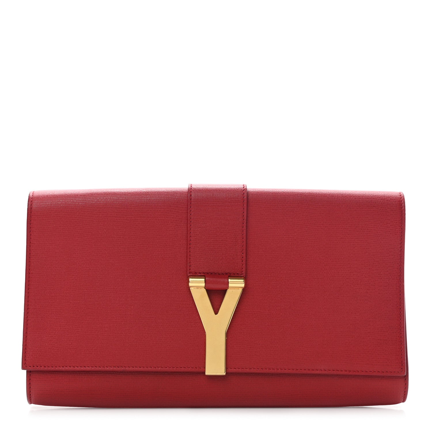 Saint Laurent Textured Calfskin Classic Y Ligne Clutch Red 1 of 13