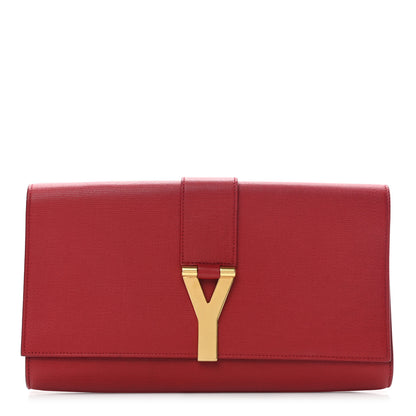 Saint Laurent Textured Calfskin Classic Y Ligne Clutch Red 1 of 13
