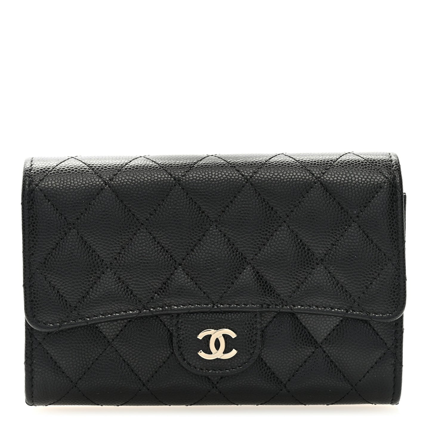 Caviar Quilted Medium Flap Wallet Black