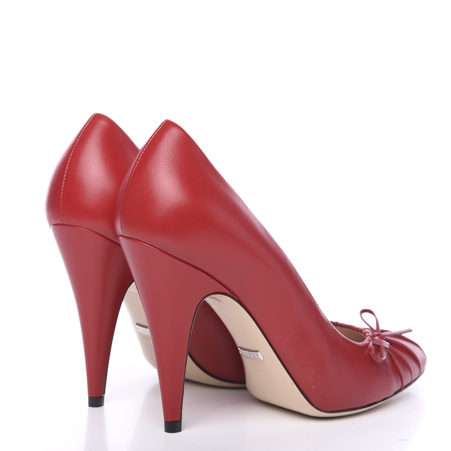 Gucci Nappa Bow High Heel Pumps 37.5 Hibiscus Red 4 of 9