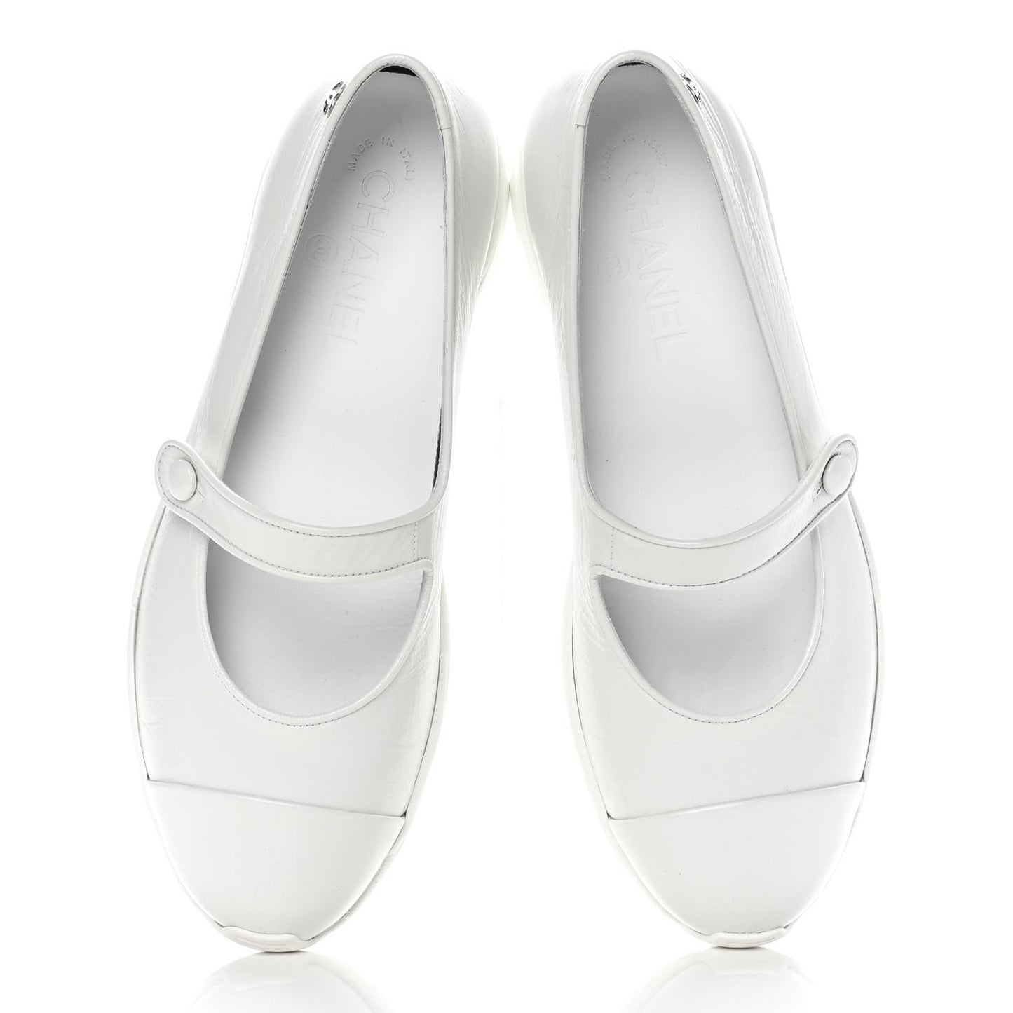 Patent Calfskin Mary Jane Strap Pumps 36.5 White