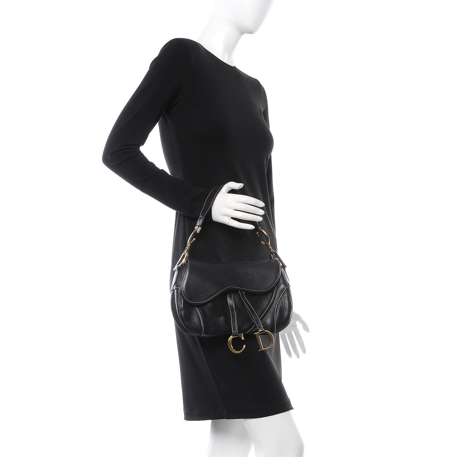 Christian Dior Calfskin Double Saddle Bag Black 2 of 5